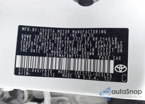 2021 Toyota Corolla Le from USA, damaged, VIN 5YFEPMAEXMP172020